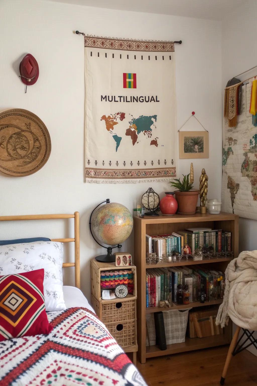 Celebrate diversity with multilingual decor.