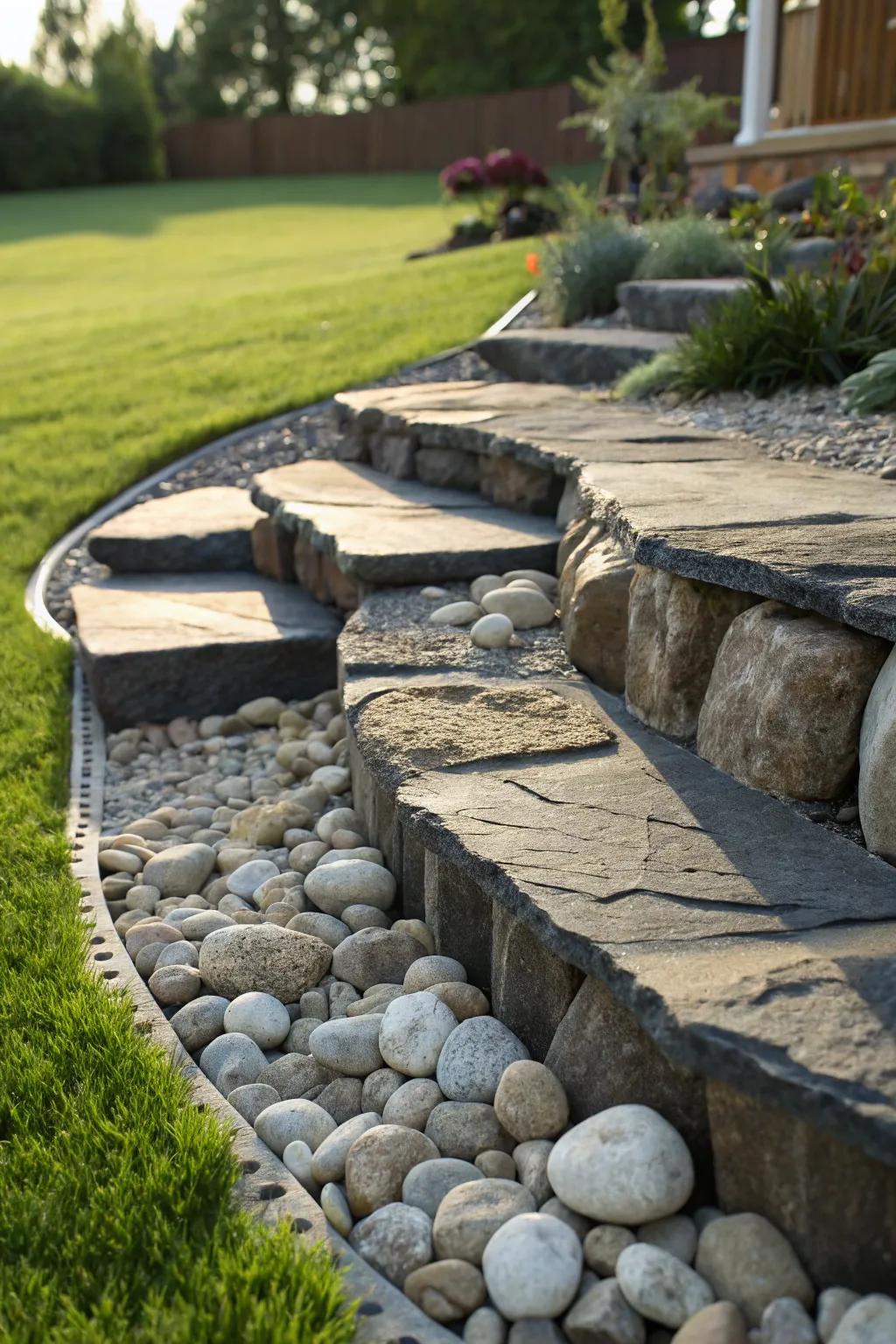 Elevate your garden's edge with the timeless artistry of layered stone borders.