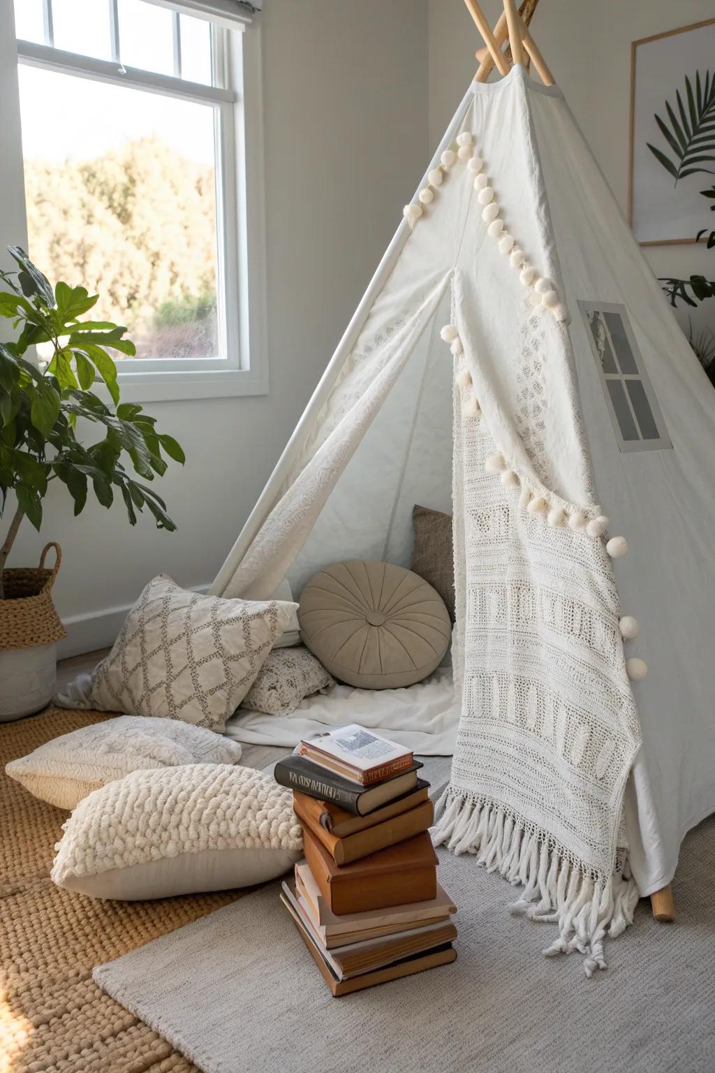 Escape into your book world with a cozy reading fort—your sanctuary for serene summer days.
