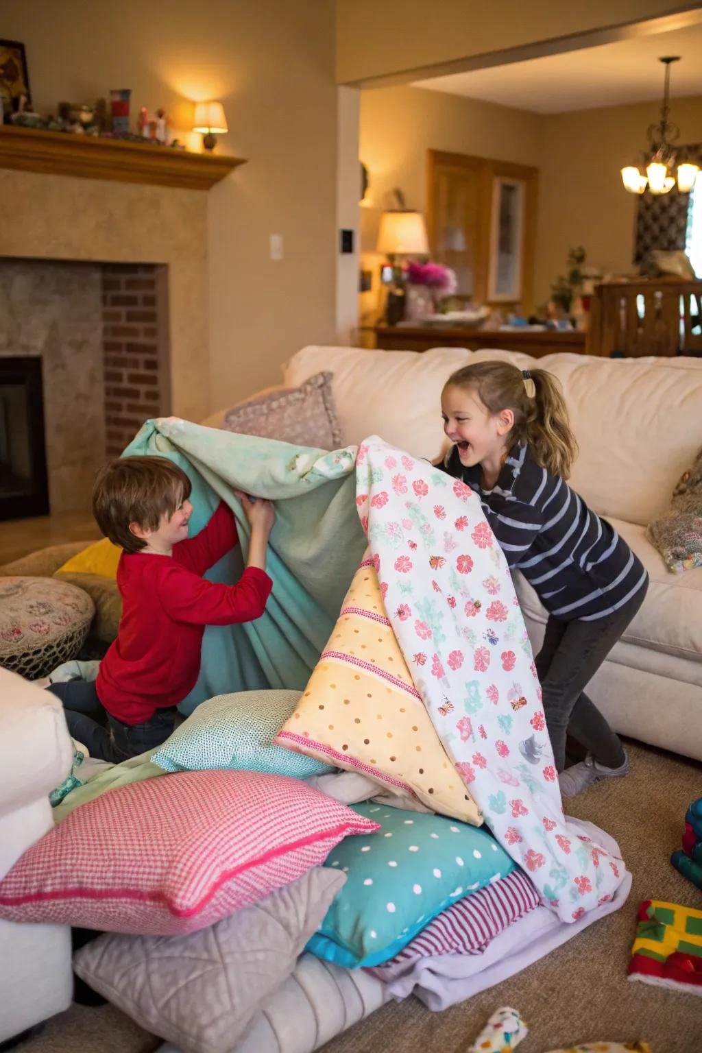 Construct imaginative pillow forts for a cozy sleepover adventure.