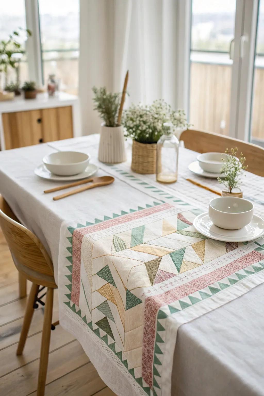 Elevate your dining experience with a bespoke tape art table runner - where modern simplicity meets artisan charm.
