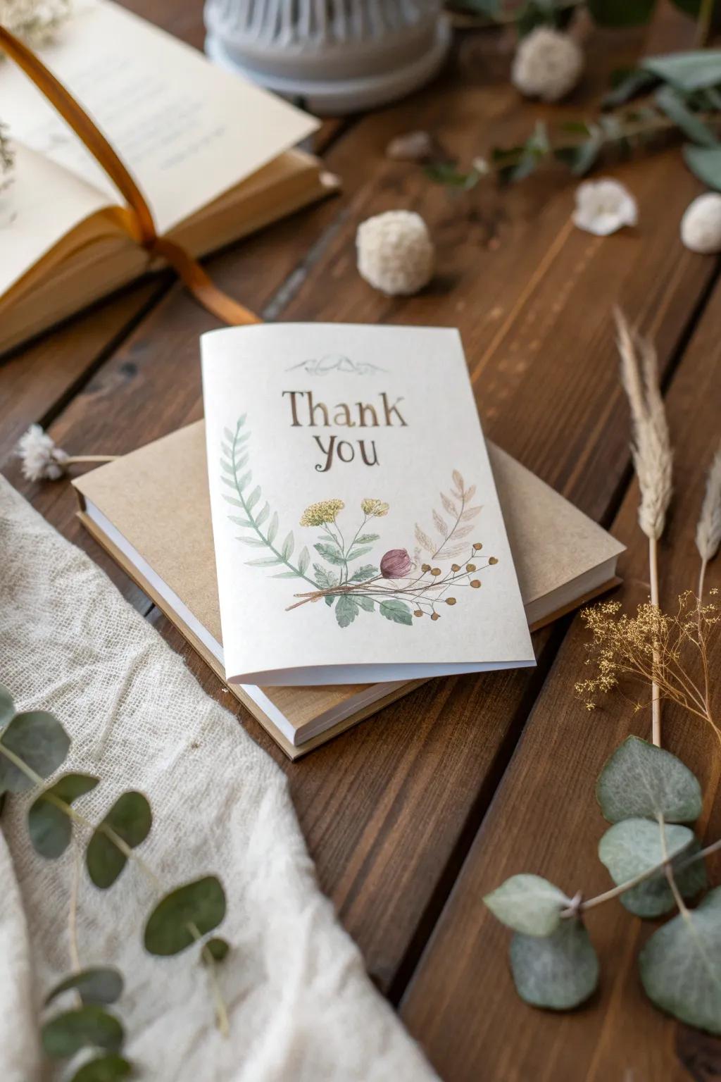 Craft a heartfelt storybook thank you card that captures cherished classroom moments with minimalist elegance and boho charm.