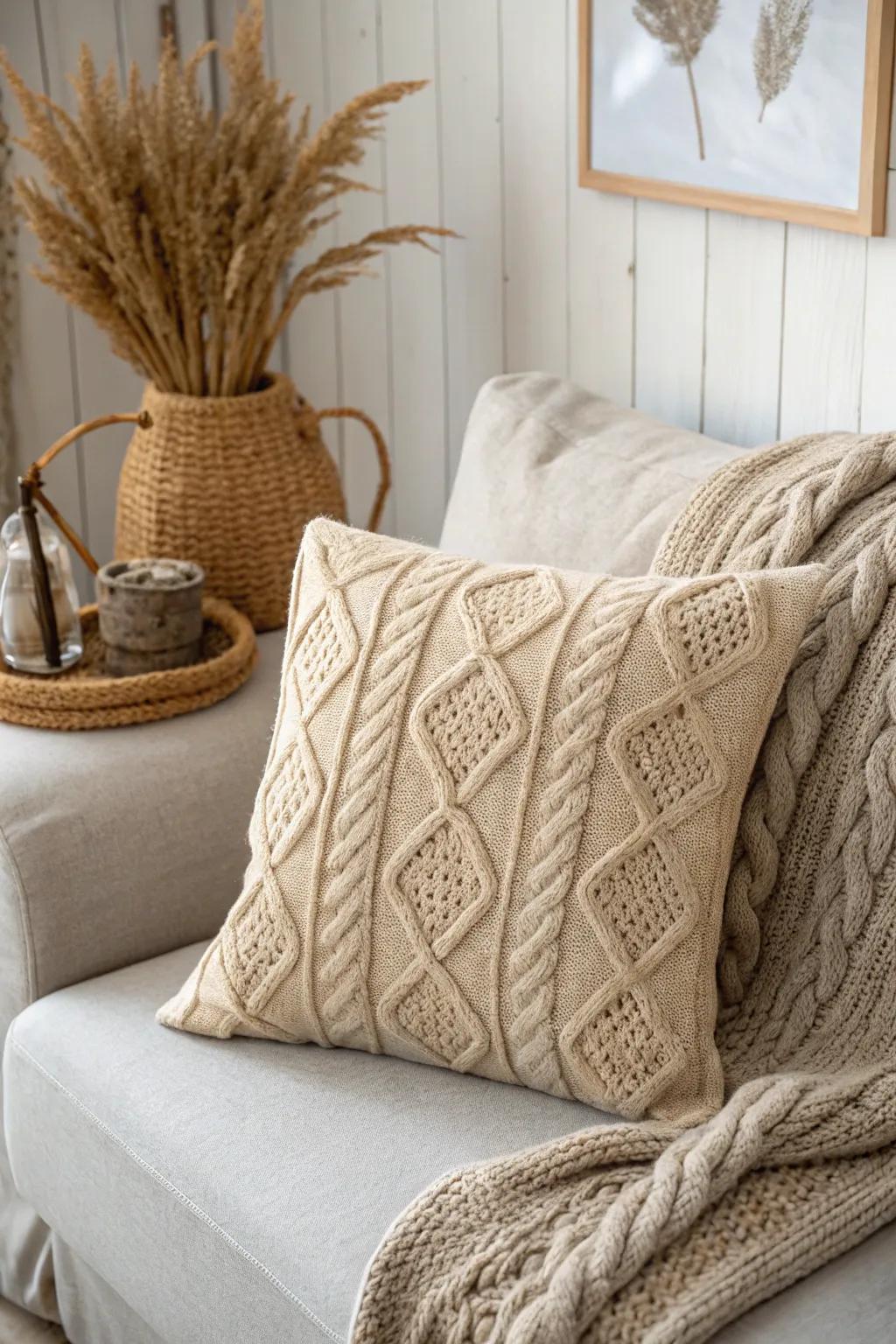 Transform your old sweater into a stylish pillow cover for a warm, cozy touch in your living space.