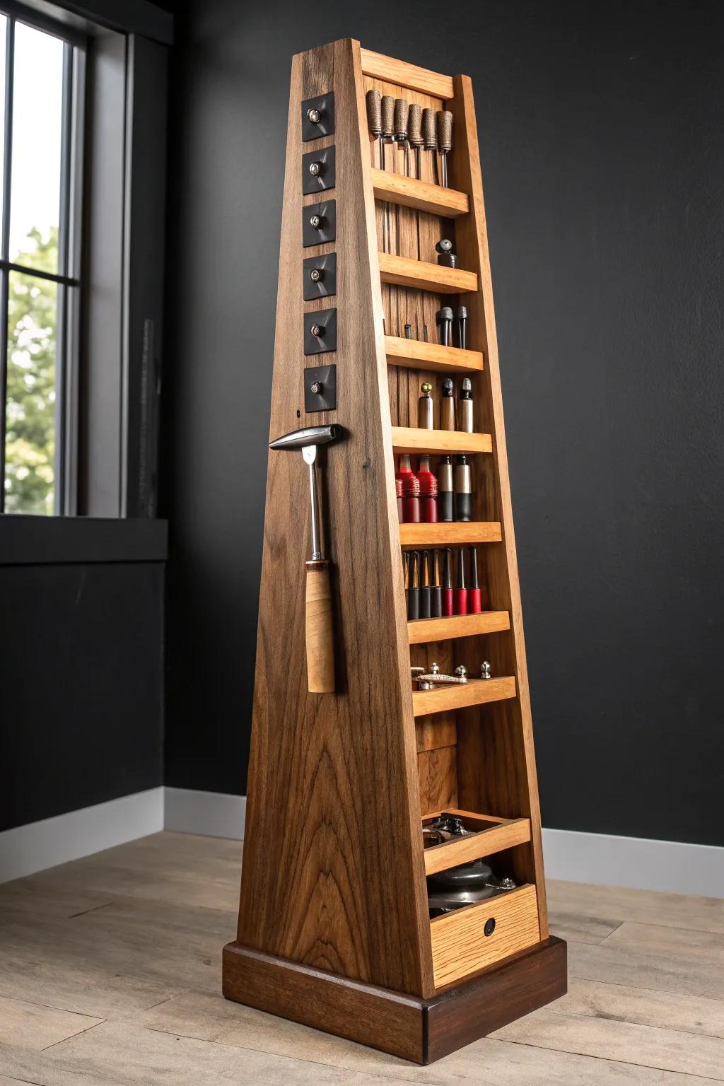 Elevate your workshop with a stylish vertical tool tower that combines functionality with exquisite craftsmanship.