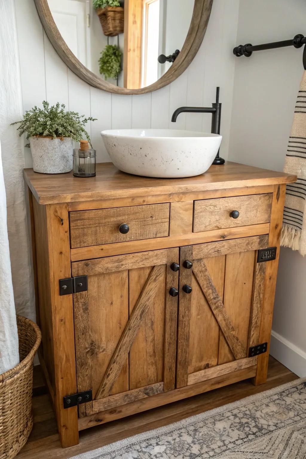 Elevate your bathroom with a touch of history and simplicity - a reclaimed door vanity that speaks volumes.