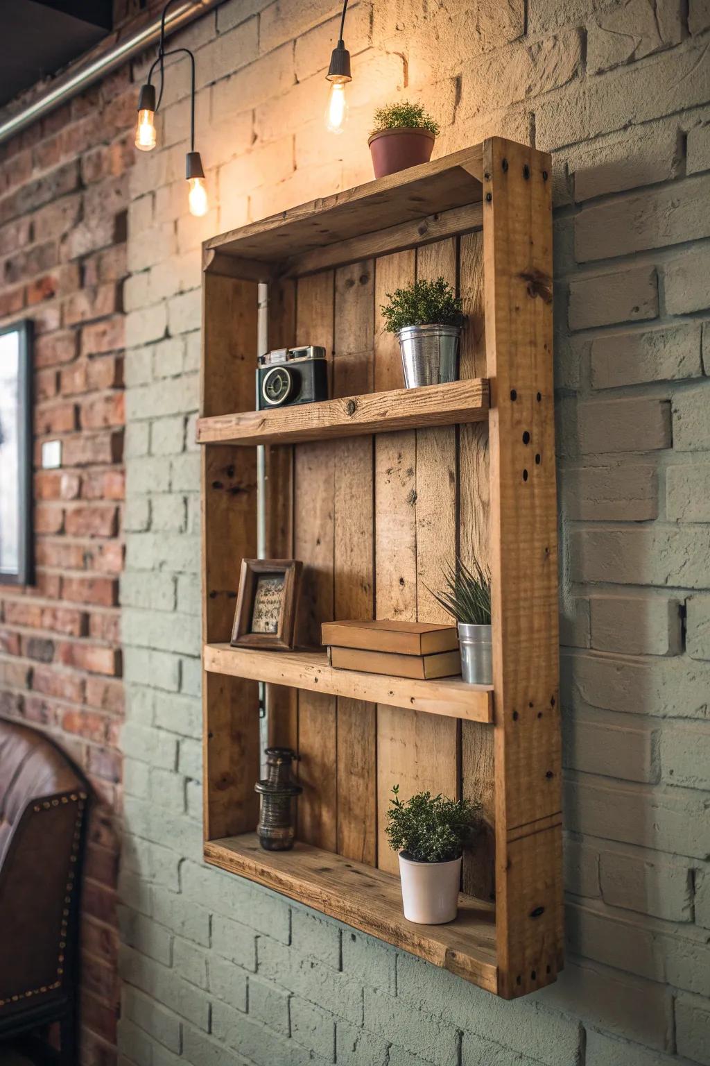 Transform your space with rustic pallet shelves—where craftsmanship meets nature.