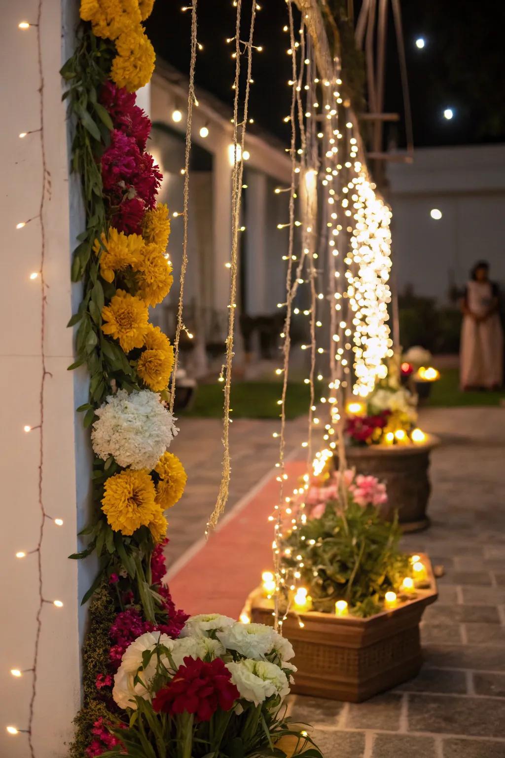 Innovative lighting creating a magical ambiance for Varalakshmi Vratam.
