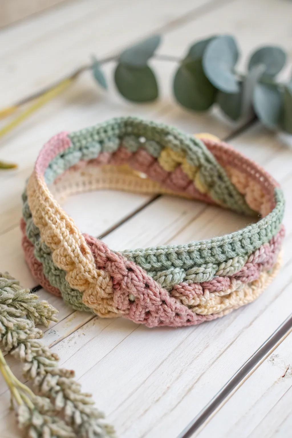 Add a touch of elegance to your hairstyle with this stylish variegated yarn crochet headband. Perfect for those who appreciate simplicity and natural beauty.