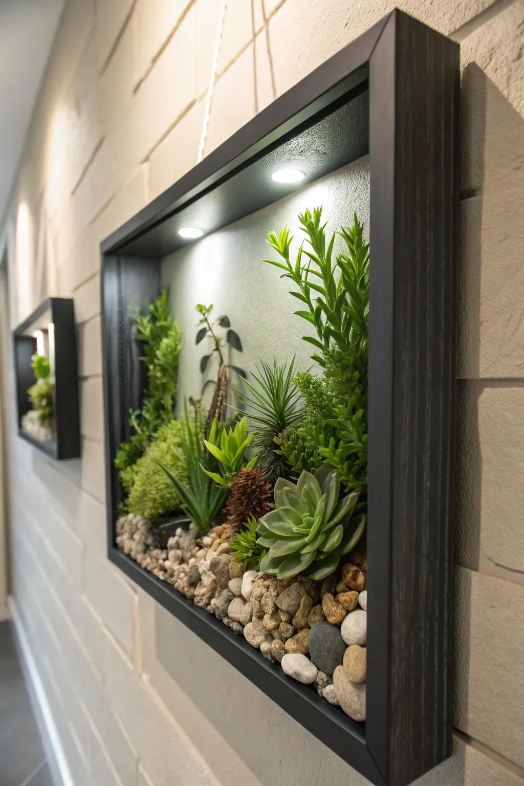 Add greenery to your home with a terrarium shadow box.