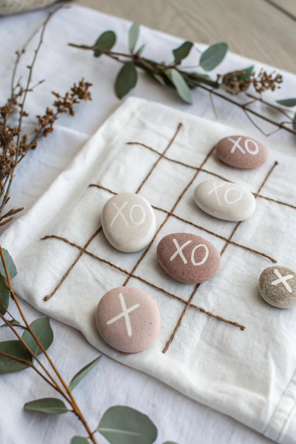 Elevate your game days with this charming tic-tac-toe set made from painted rocks—perfect for spontaneous fun and Scandinavian flair.