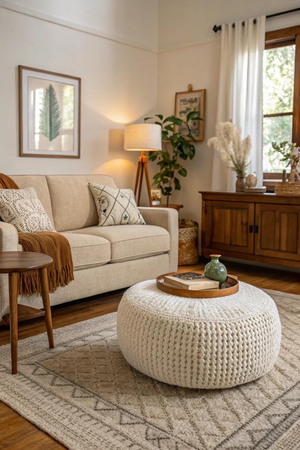 Textured appeal in a beige and white setting.