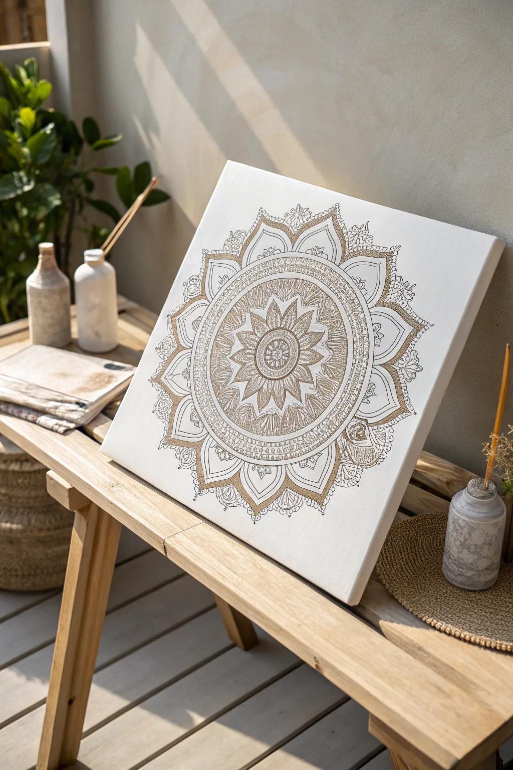 Embrace tranquility with this intricate mandala, a masterpiece of simplicity and natural beauty.