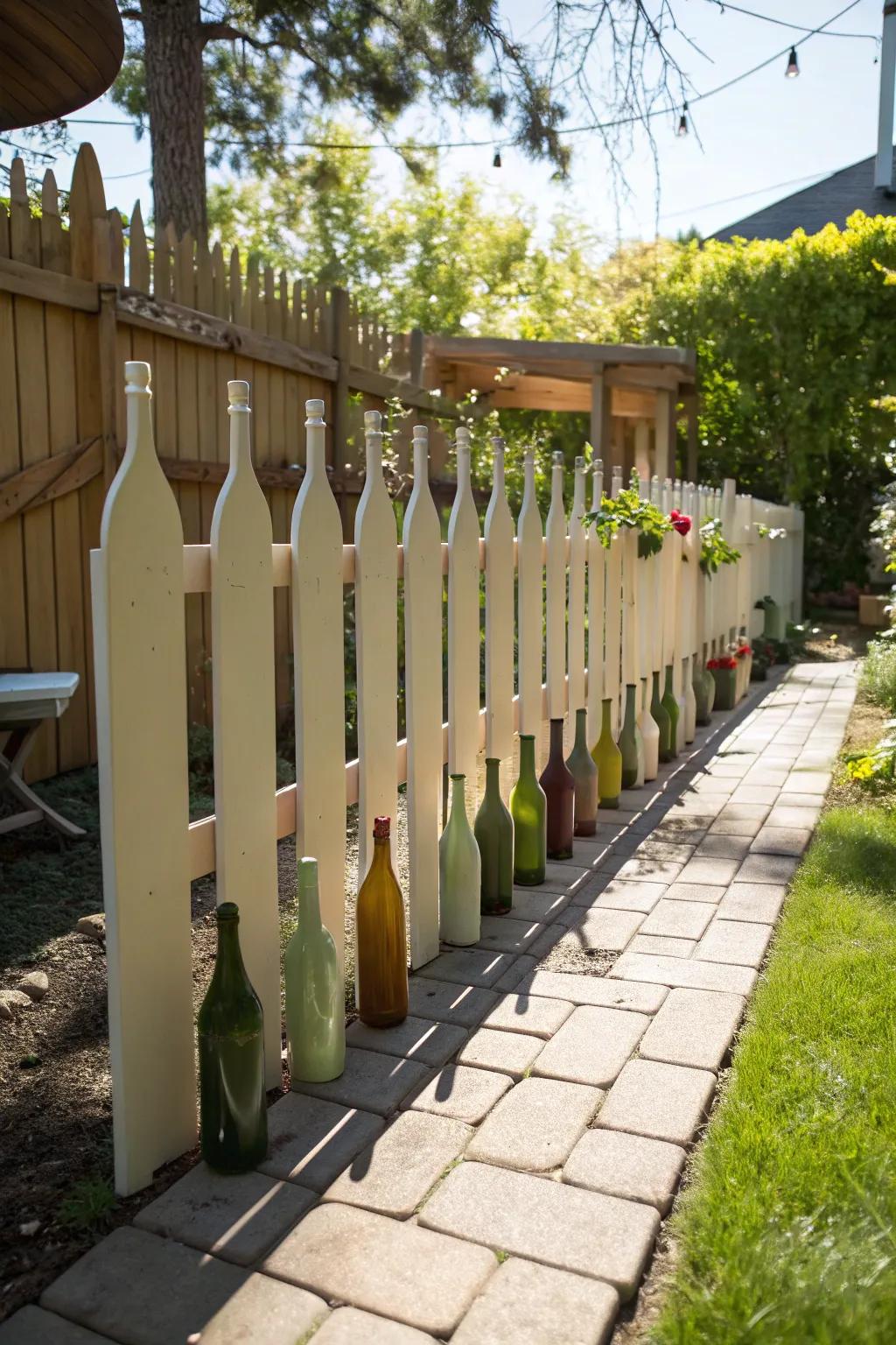 Transform your garden with a touch of minimalist elegance using wine bottle fencing.