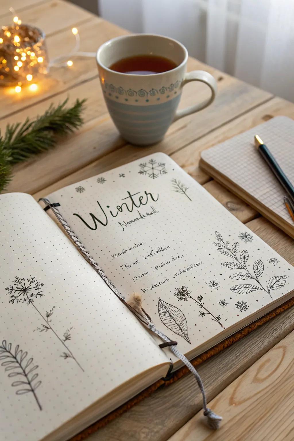 Embrace the new year with inspiring goals and serene simplicity. #BulletJournal #WinterGoals