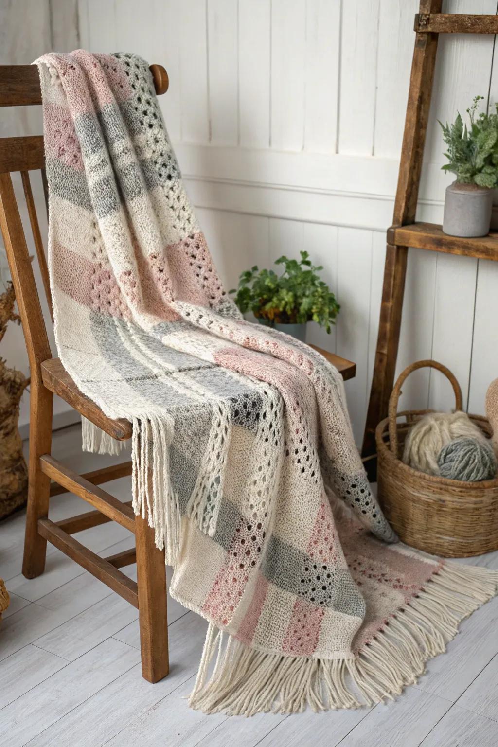 Wrap yourself in warmth and style with this hand-crafted plaid blanket scarf, perfect for those chilly outings.