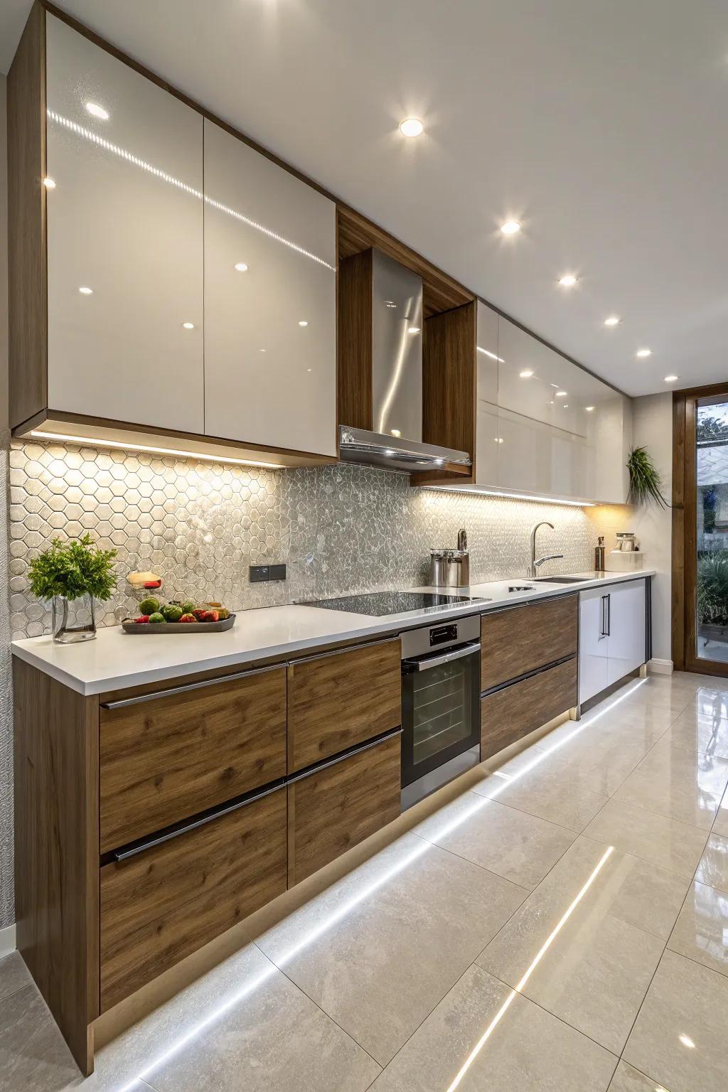 High-gloss quartz reflects light, adding brightness and spaciousness.