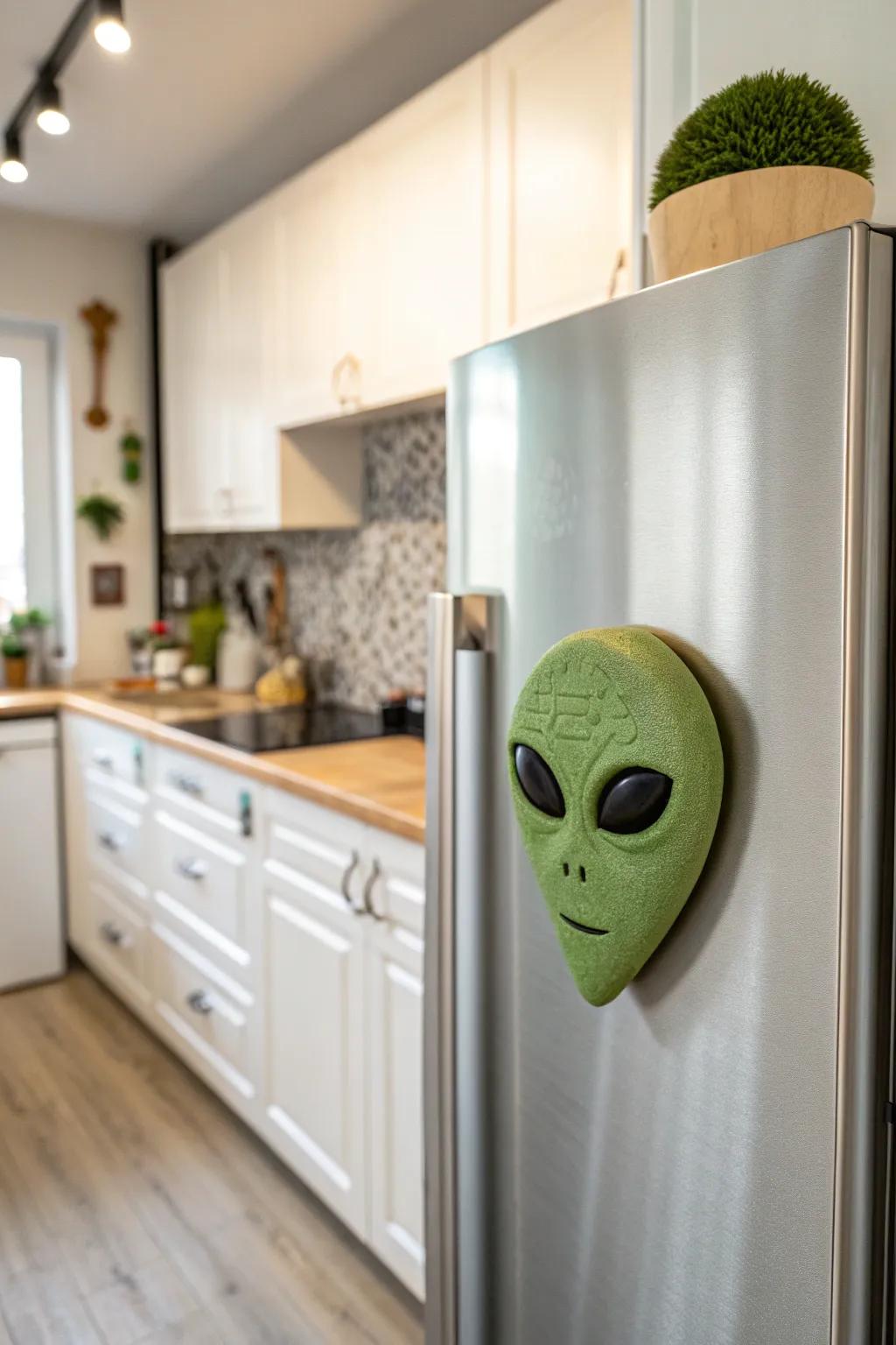 Add a touch of whimsical charm to your kitchen with these delightful alien magnets!