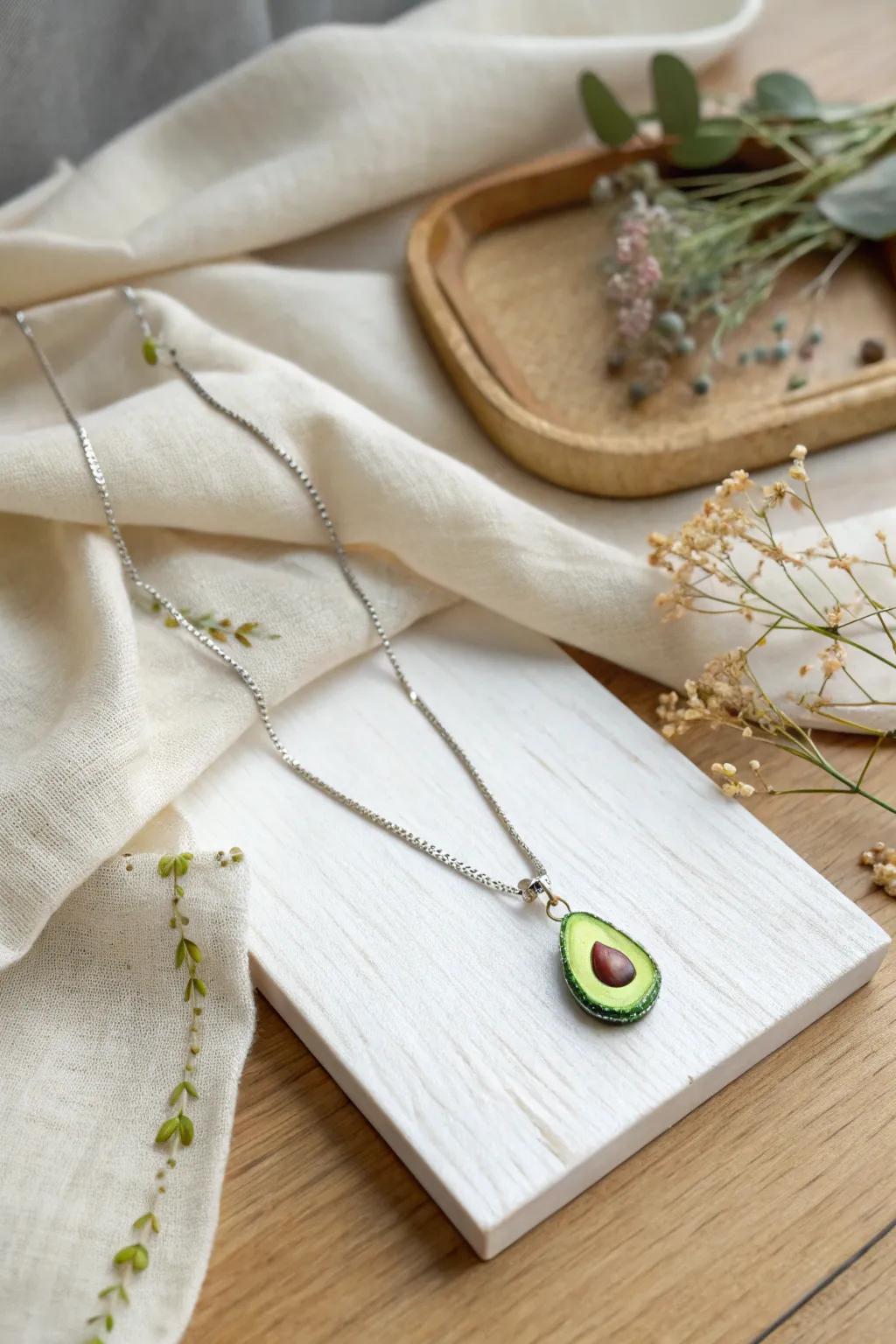 Embrace the charm of simplicity with this handcrafted avocado necklace, where minimalism meets bohemian elegance.