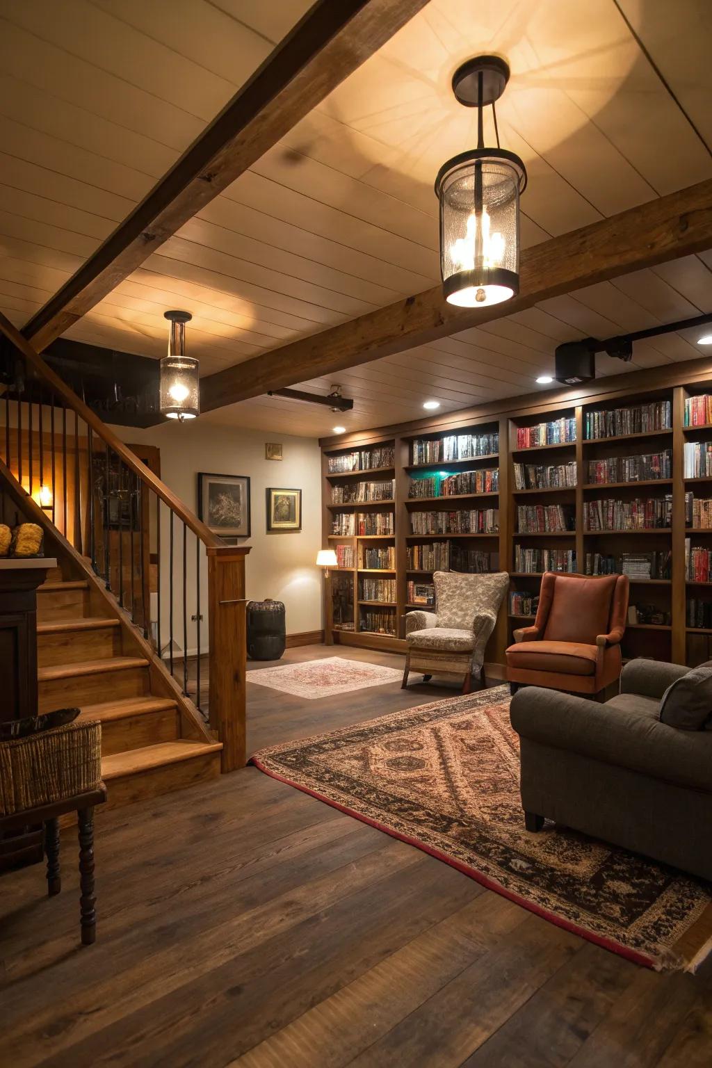 Layered lighting provides depth and versatility.