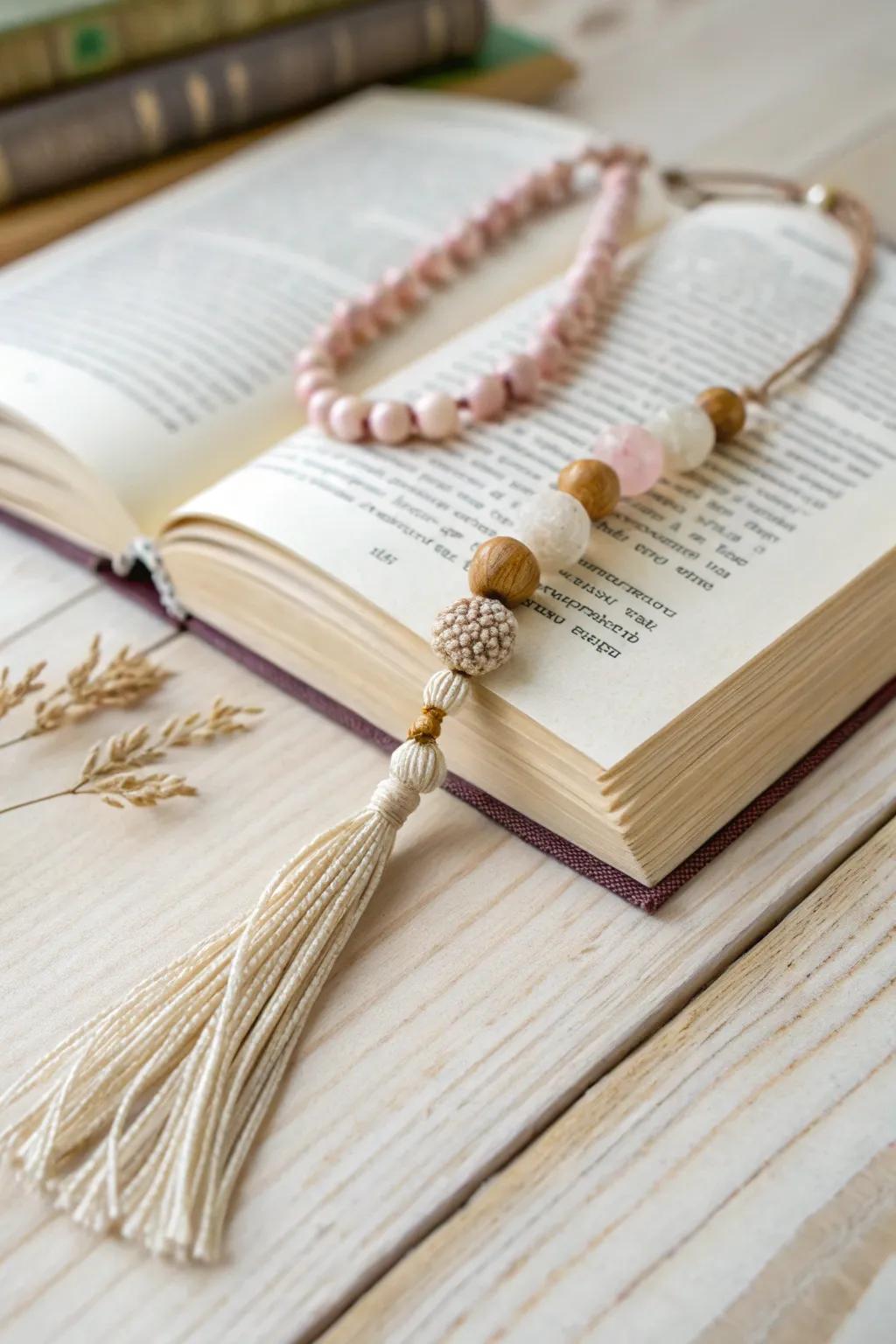 Add a touch of elegance to your reading nook with this charming beaded bookmark.