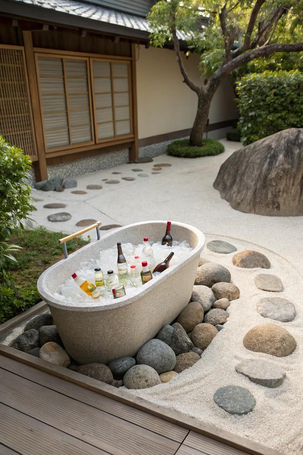A zen garden tub creating a peaceful ambiance.