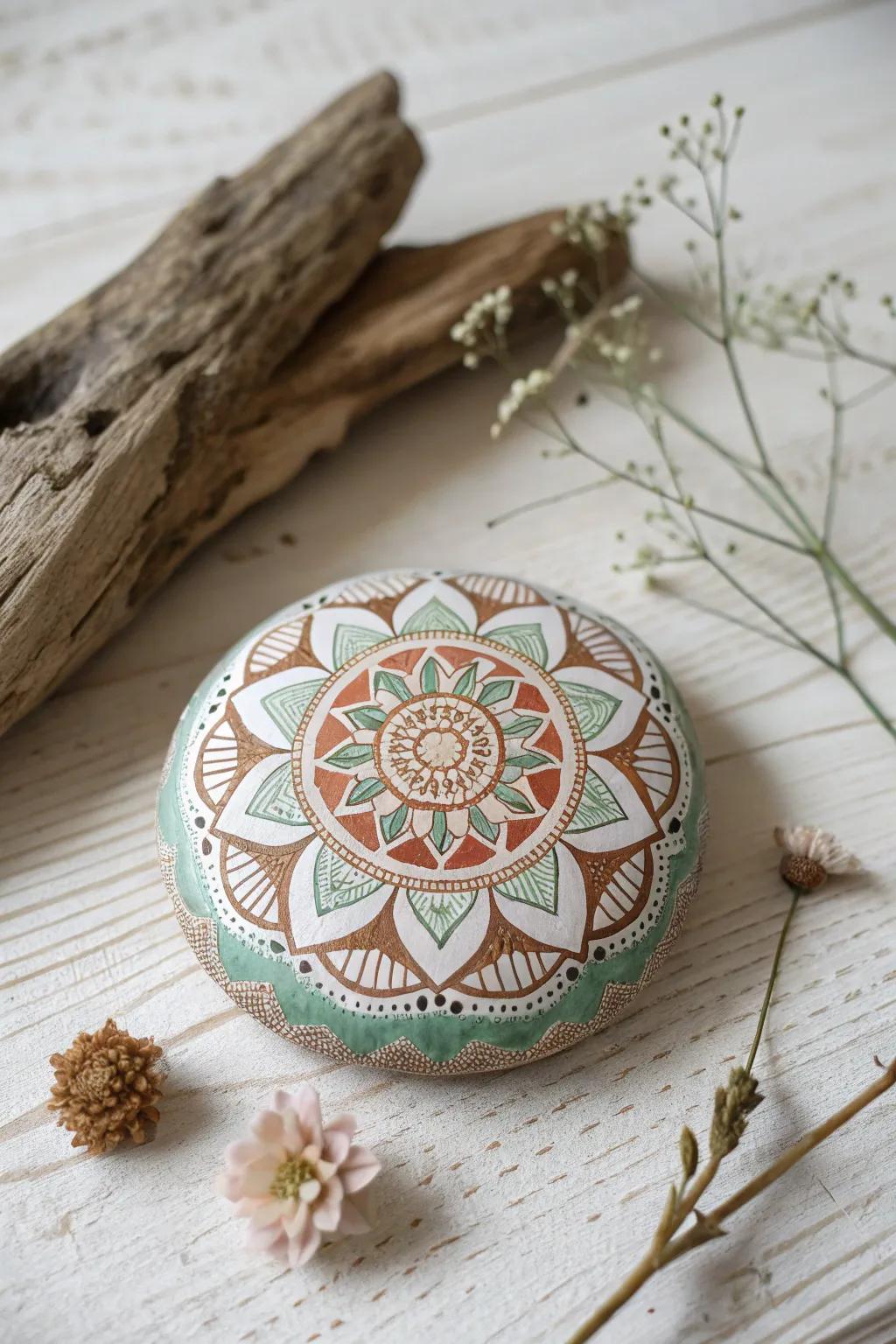 Elevate your home decor with the natural beauty of hand-painted mandala stones.