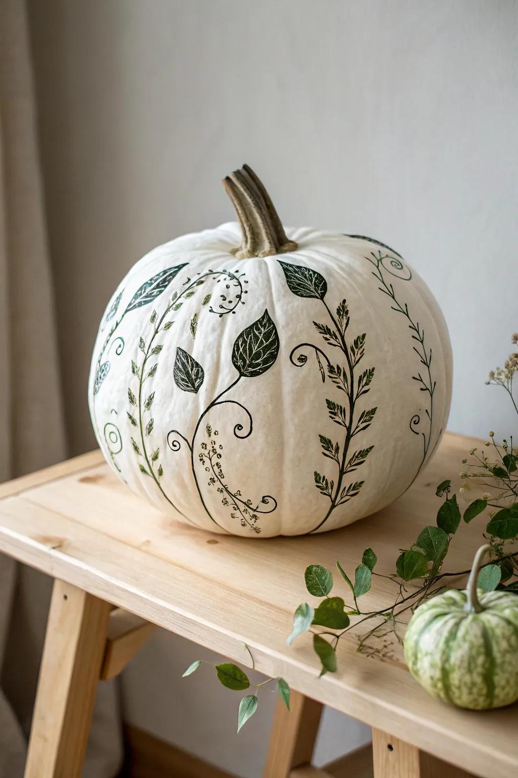 Embrace nature's artistry with botanical pumpkin designs—where simplicity meets elegance.