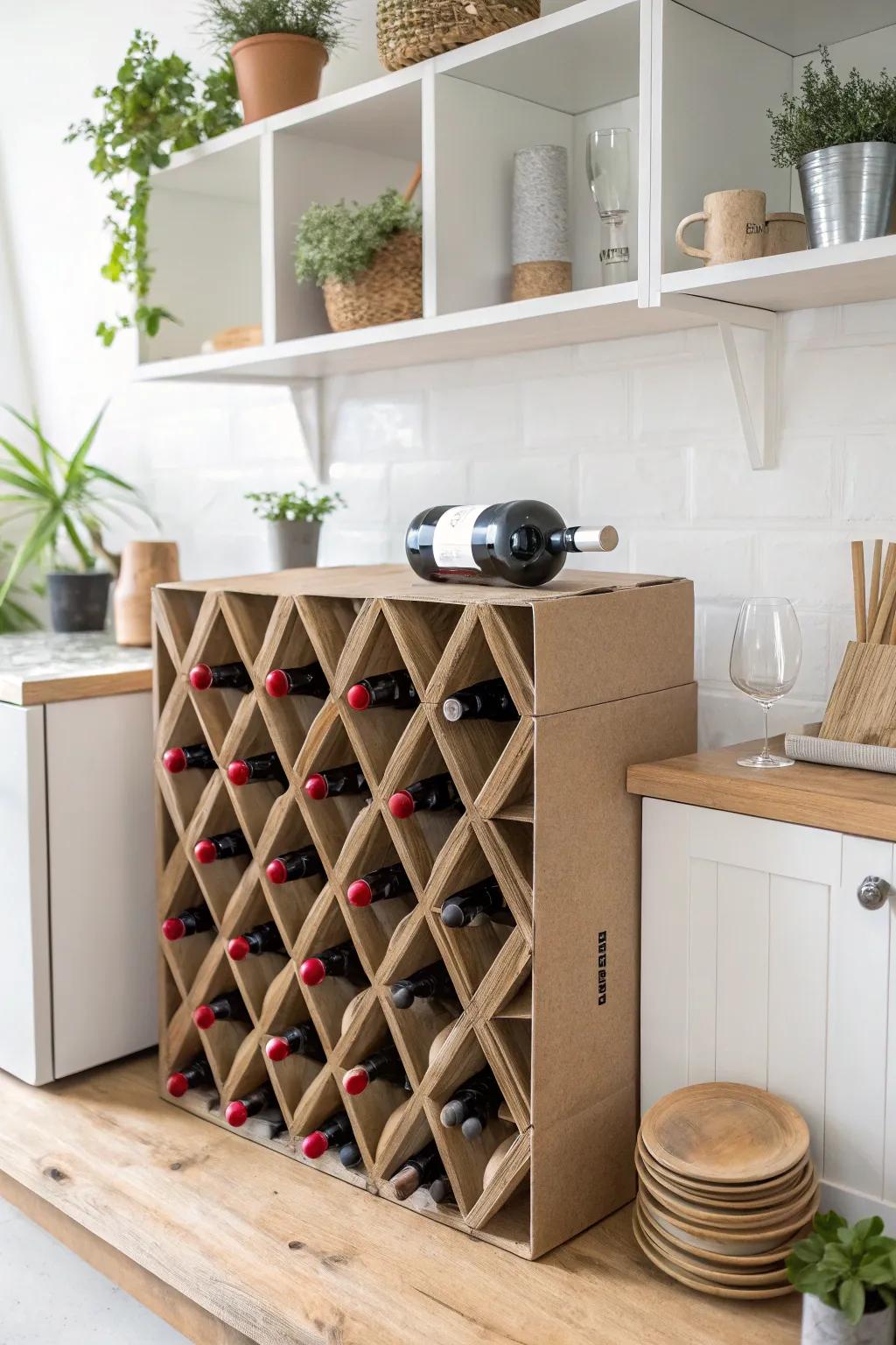 Elevate your wine storage with a touch of eco-friendly elegance 🌿🍷 #CardboardCraft #ScandiBohoStyle