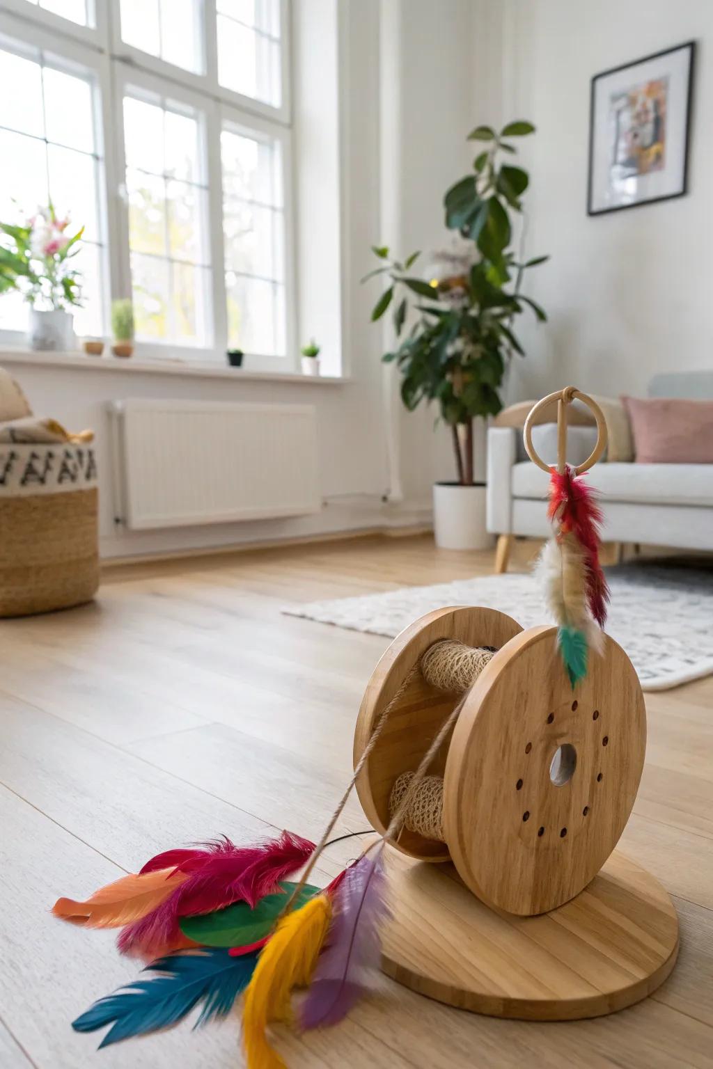 Keep your feline friends engaged with this stylish rotating toy, blending Scandinavian minimalism with playful Boho charm.