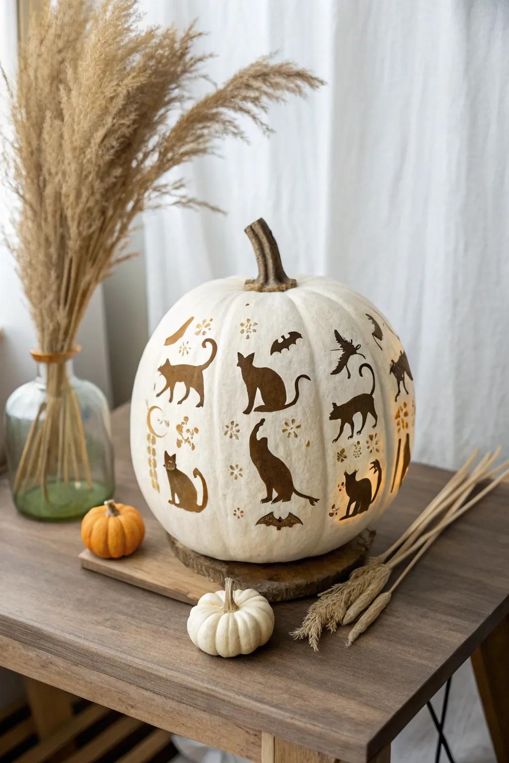 Transform your pumpkin into a mesmerizing feline masterpiece with this kaleidoscope cat carving idea. 🎃🐱 #PumpkinArt #ScandiBoho