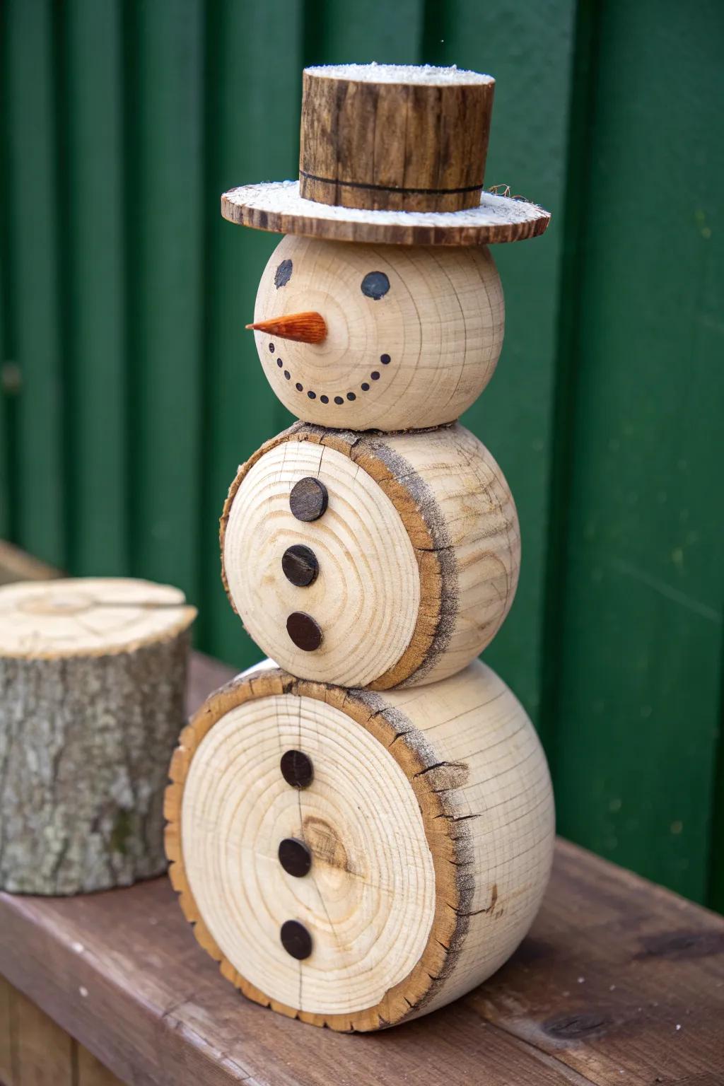 Embrace the spirit of craftsmanship with this charming wooden snowman!