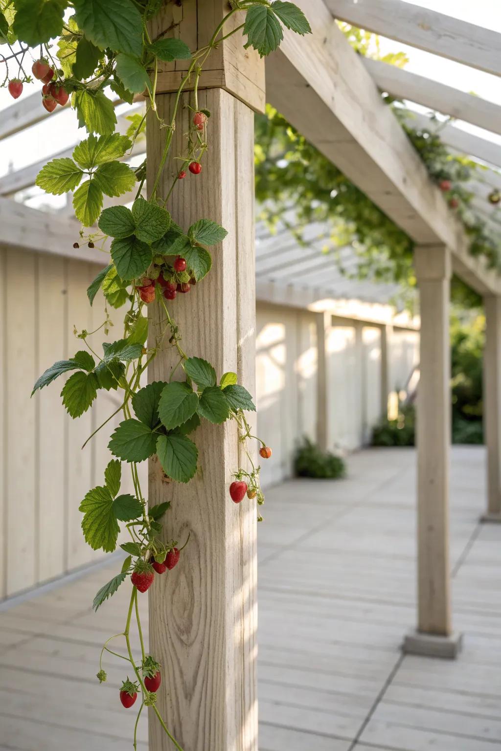 Elevate your garden with climbing strawberries on a chic Scandinavian pergola.