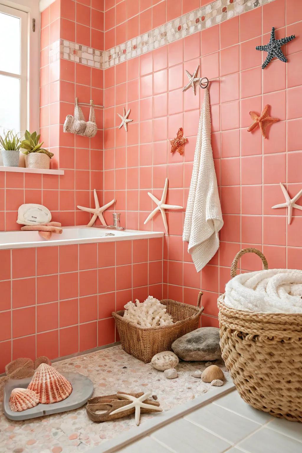 Coral tiles bring a bold, energetic flair.