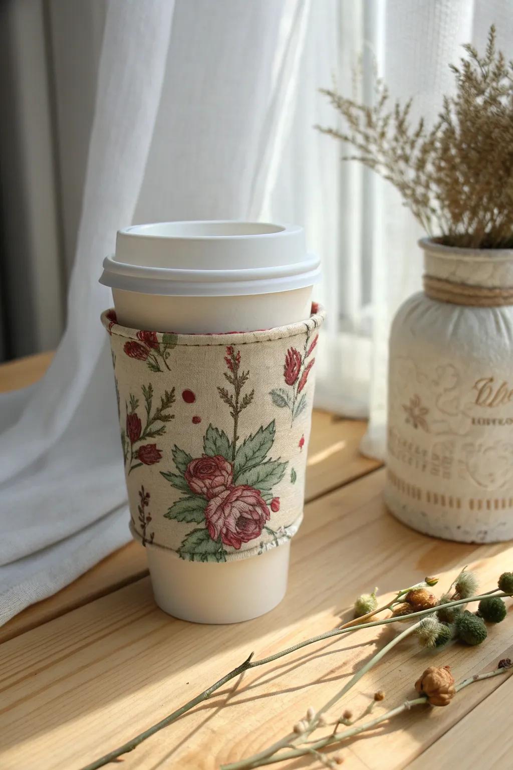 Add a touch of nostalgia to your morning brew with a vintage-inspired coffee sleeve. Embrace the charm of classic patterns.