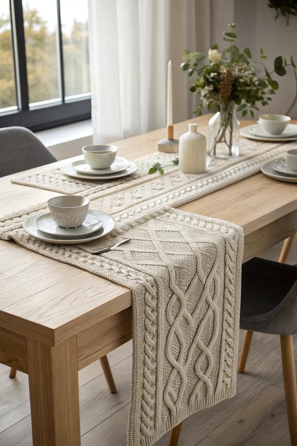 Elevate your dining experience with a handcrafted knit table runner that combines elegance with a cozy touch.