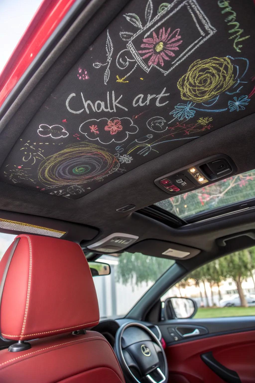 Unleash your creativity with a custom chalkboard headliner. Every ride is a new canvas.