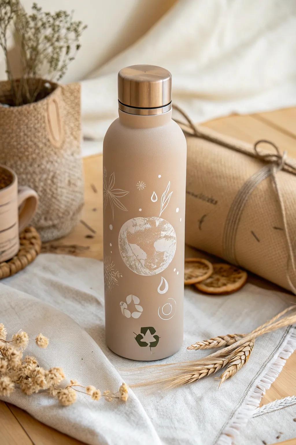 Sip sustainably in style with this beautifully crafted eco-friendly water bottle, a perfect blend of simplicity and natural beauty.