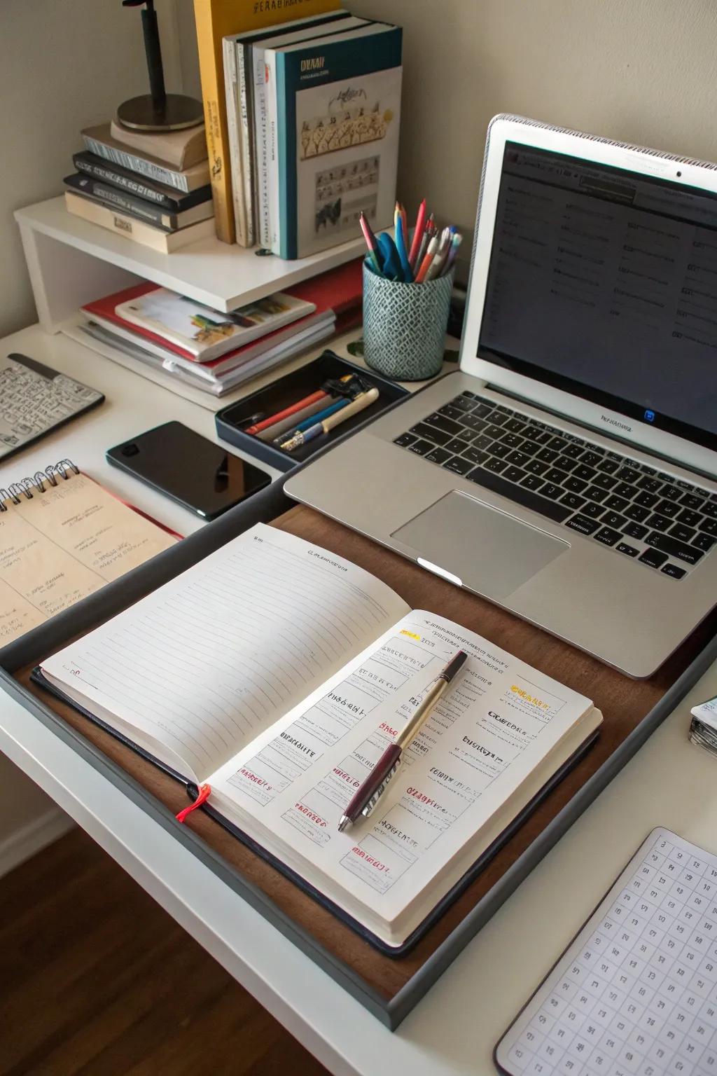Strategically organize your desk into zones for maximum efficiency.