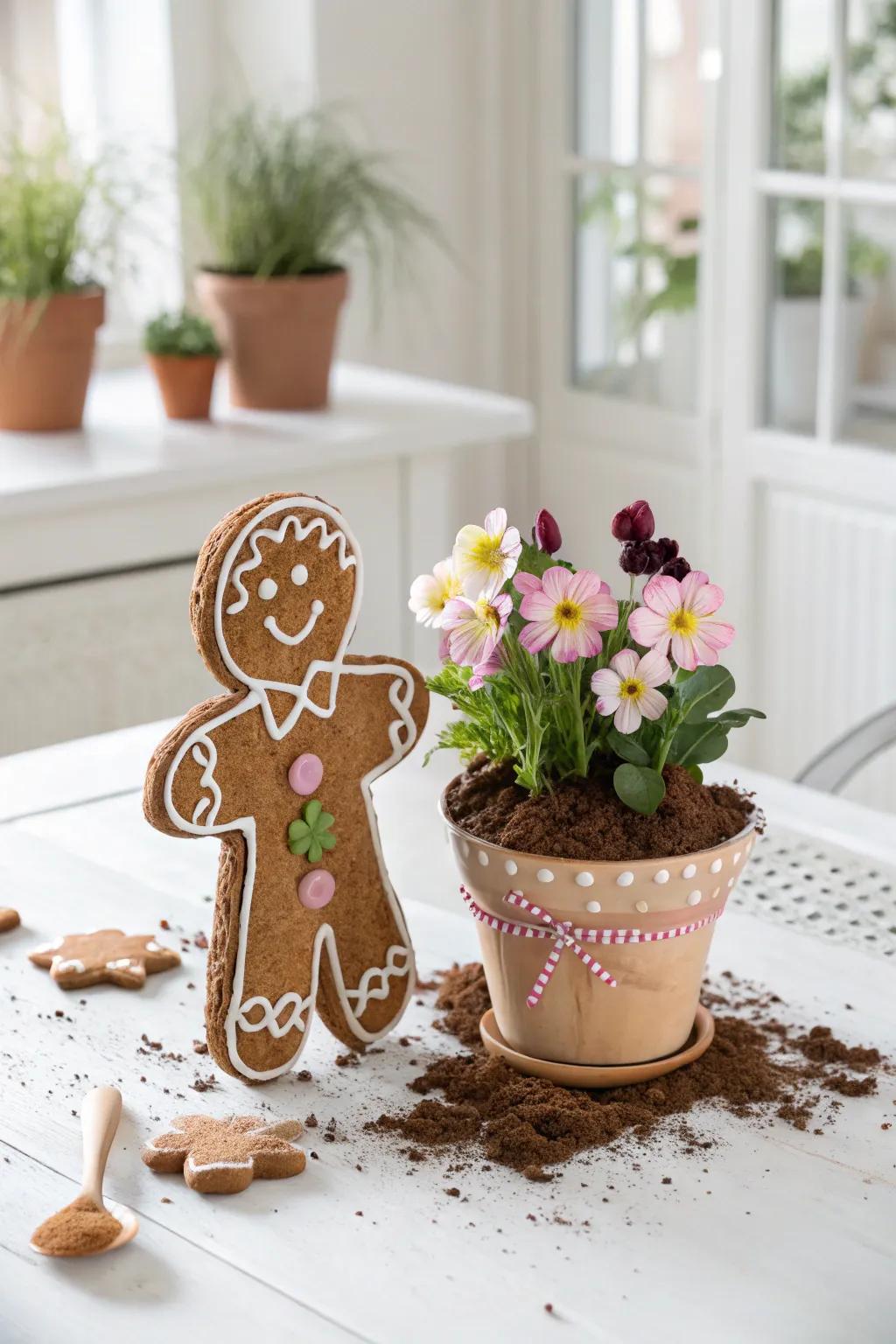 A sweet twist on tradition: Meet the Gingerbread Flower Pot, bringing a touch of whimsy and charm to your holiday decor.
