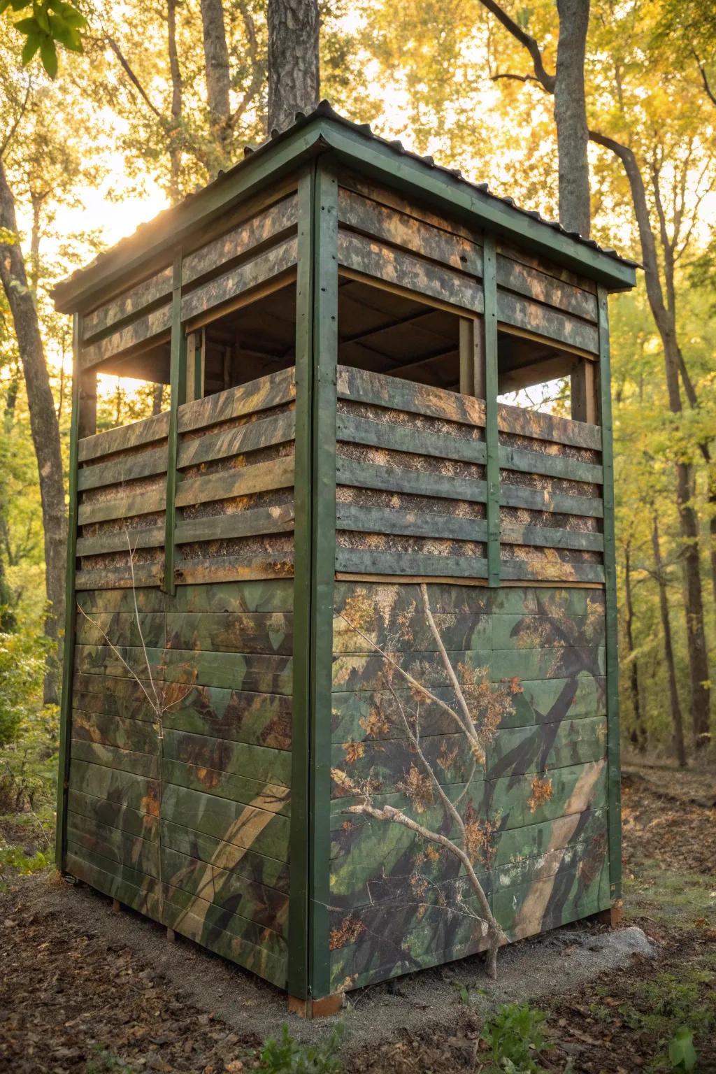 Master the art of camouflage with upcycled window blinds—where creativity meets craftsmanship in the wild.