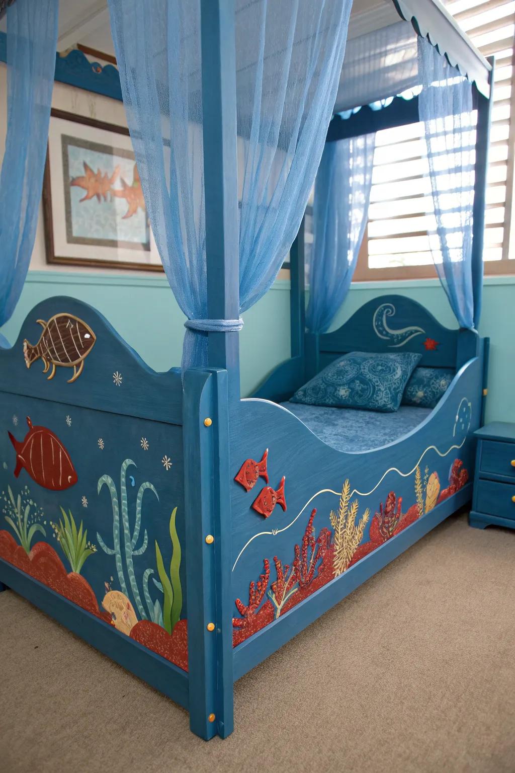 Dive into dreams with this stunning undersea adventure bed, where craftsmanship meets creativity!