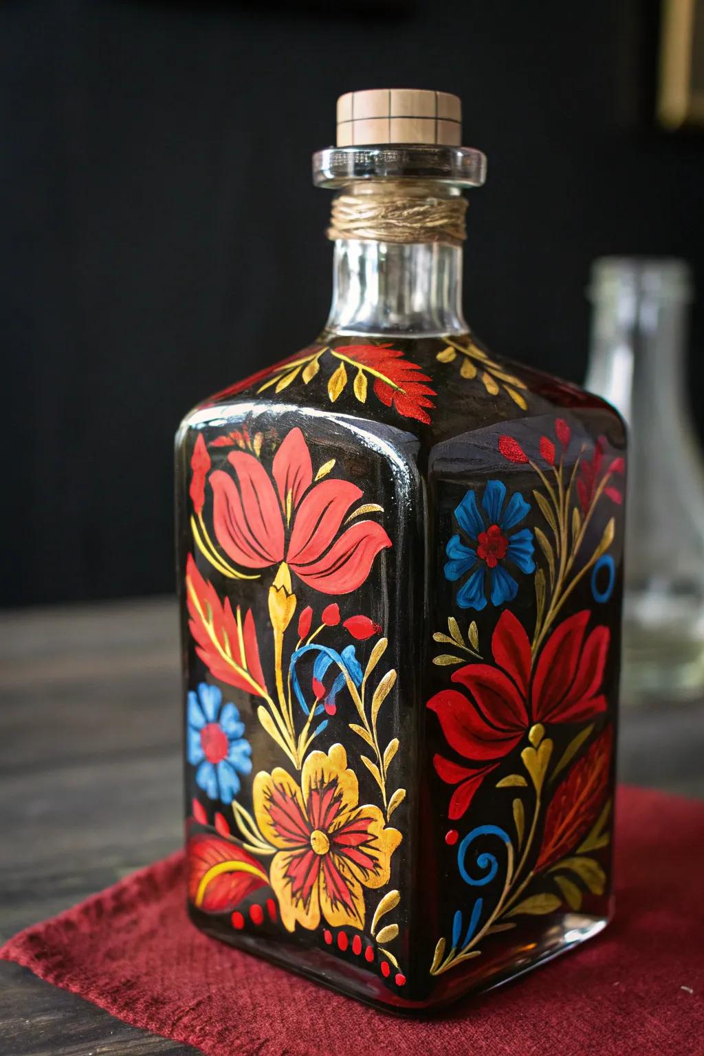 Transform ordinary bottles into art with bold floral designs.