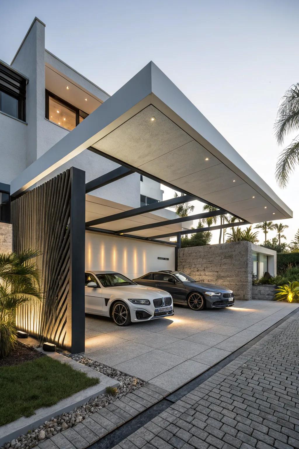 A carport that turns functional design into an artistic expression.