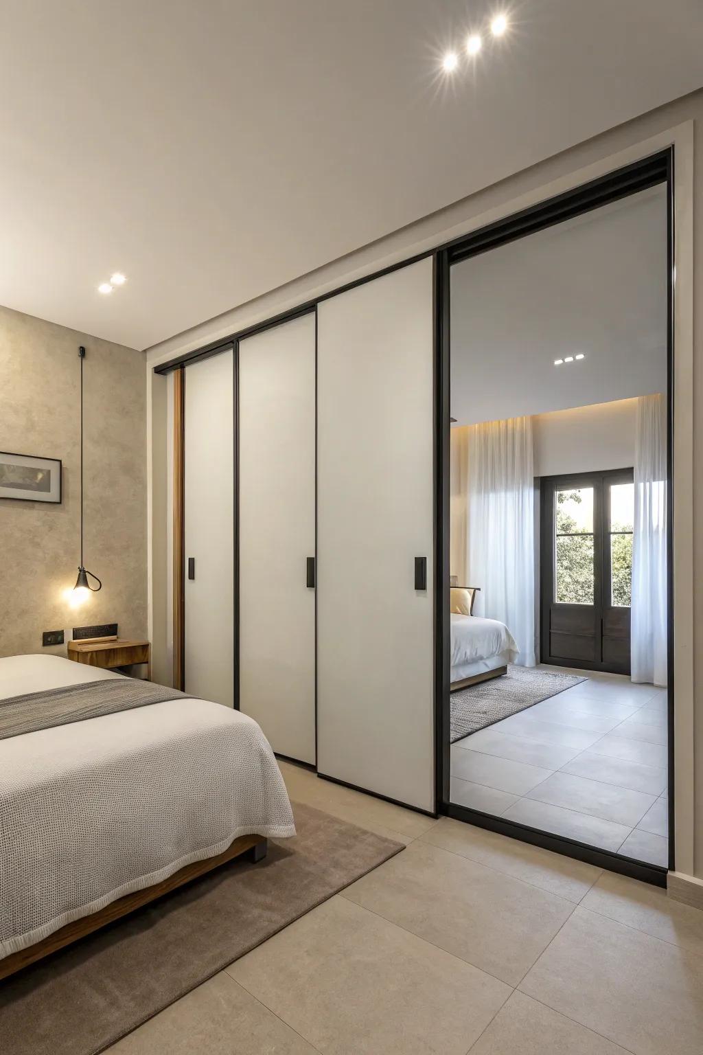 Simplicity and clean lines define minimalist closet doors.