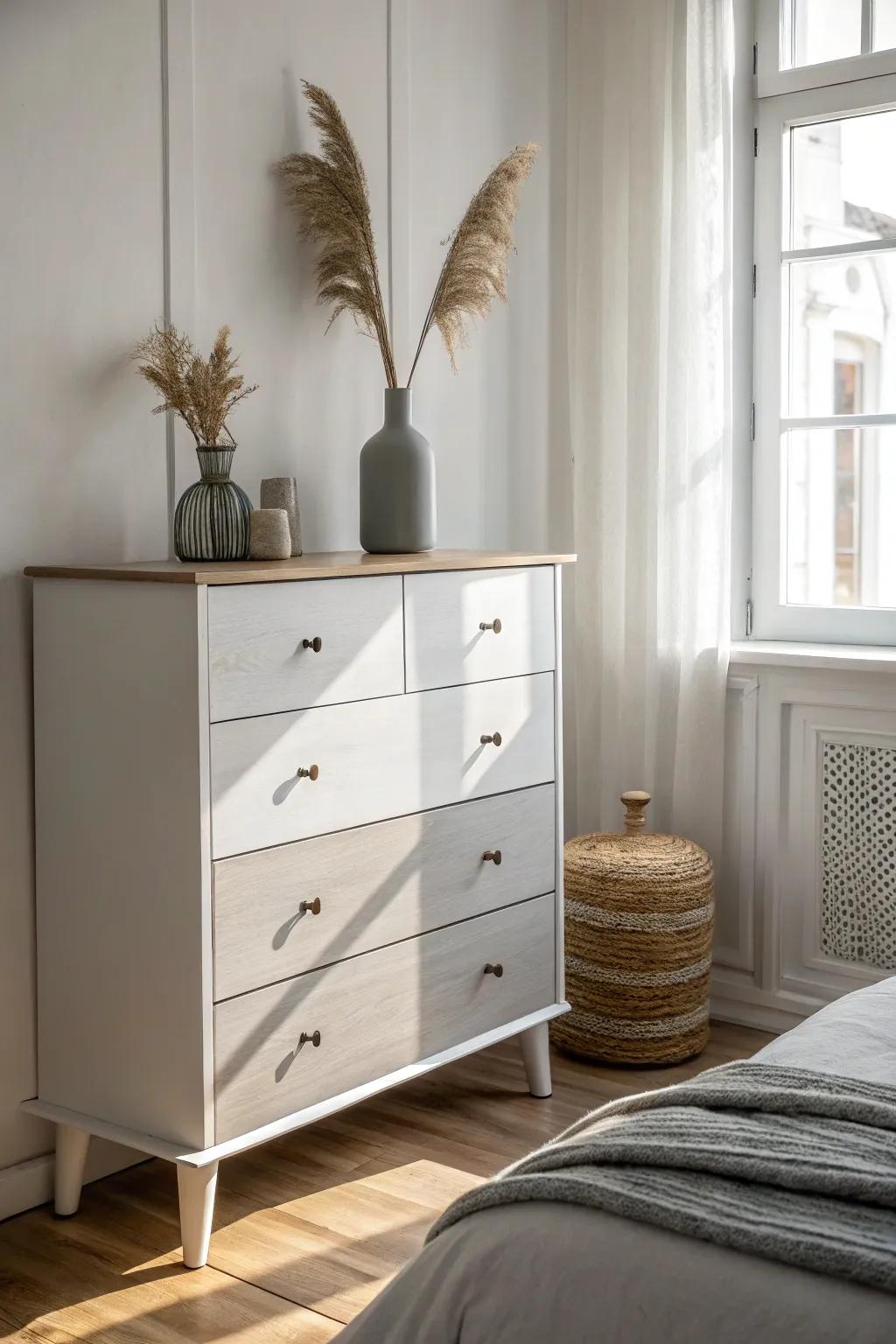 Elevate your space with monochrome elegance. Discover the art of minimalist dresser refinishing.