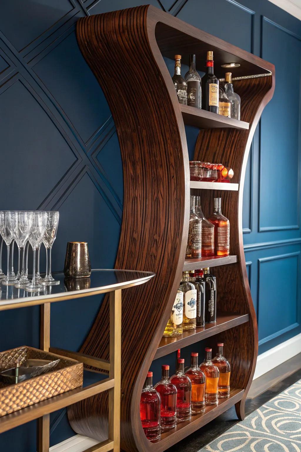 Transform your drink display into an art piece with a wave-shaped shelf that commands attention and admiration.