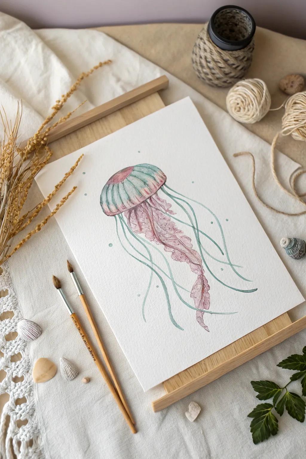 Dive into the serene beauty of simplicity with this charming jellyfish illustration.
