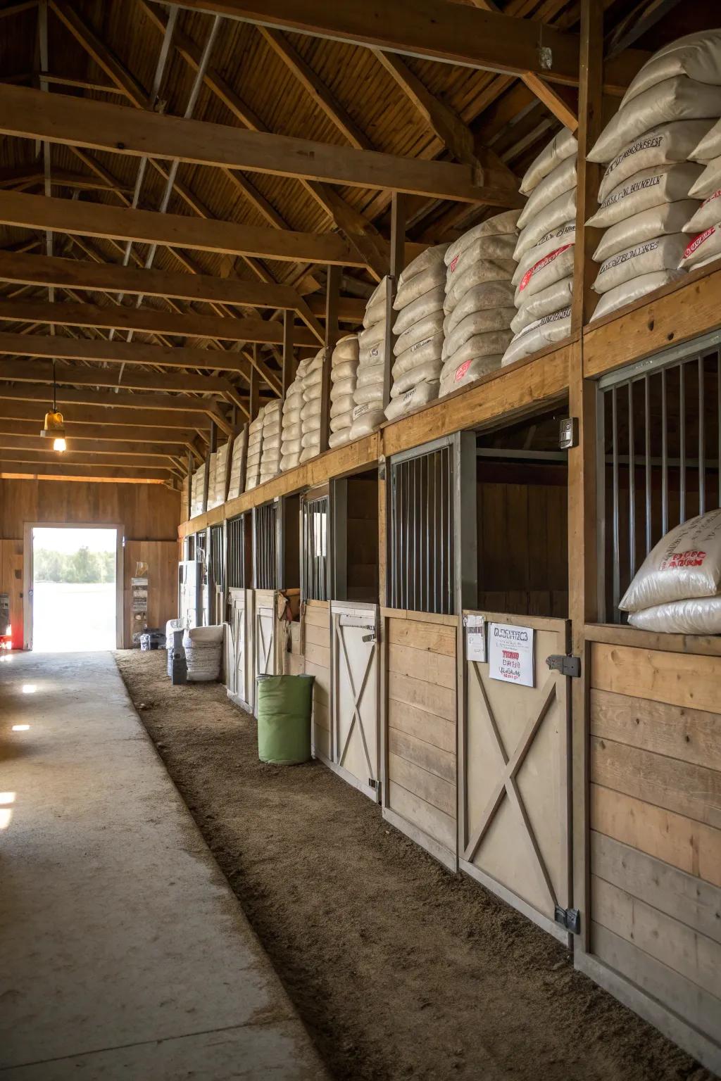 Overhead storage for maximizing barn space.