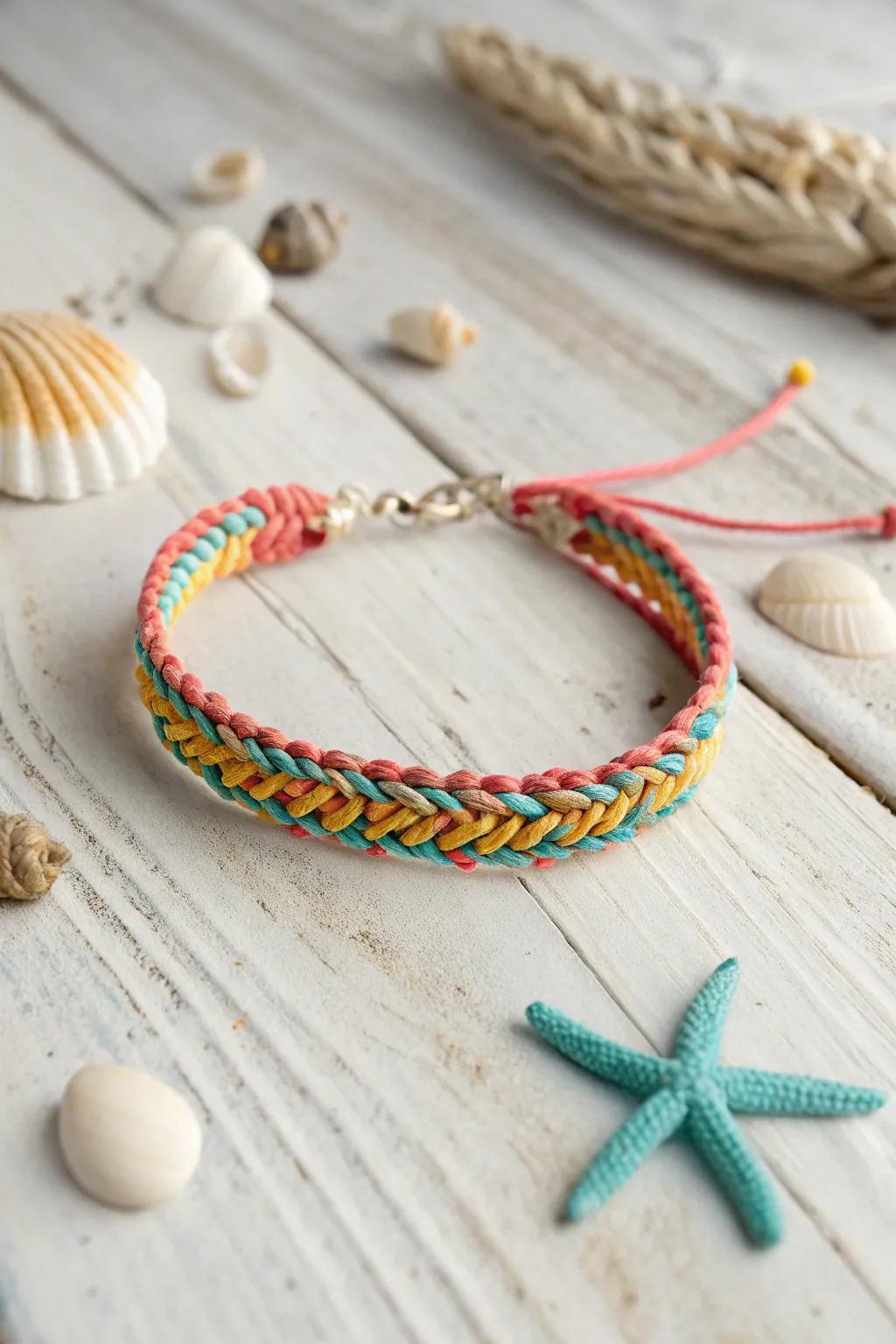 Dive into a Tropical Escape with this vibrant fishtail bracelet, blending coral, teal, and sunny yellow for a splash of beach-inspired elegance.