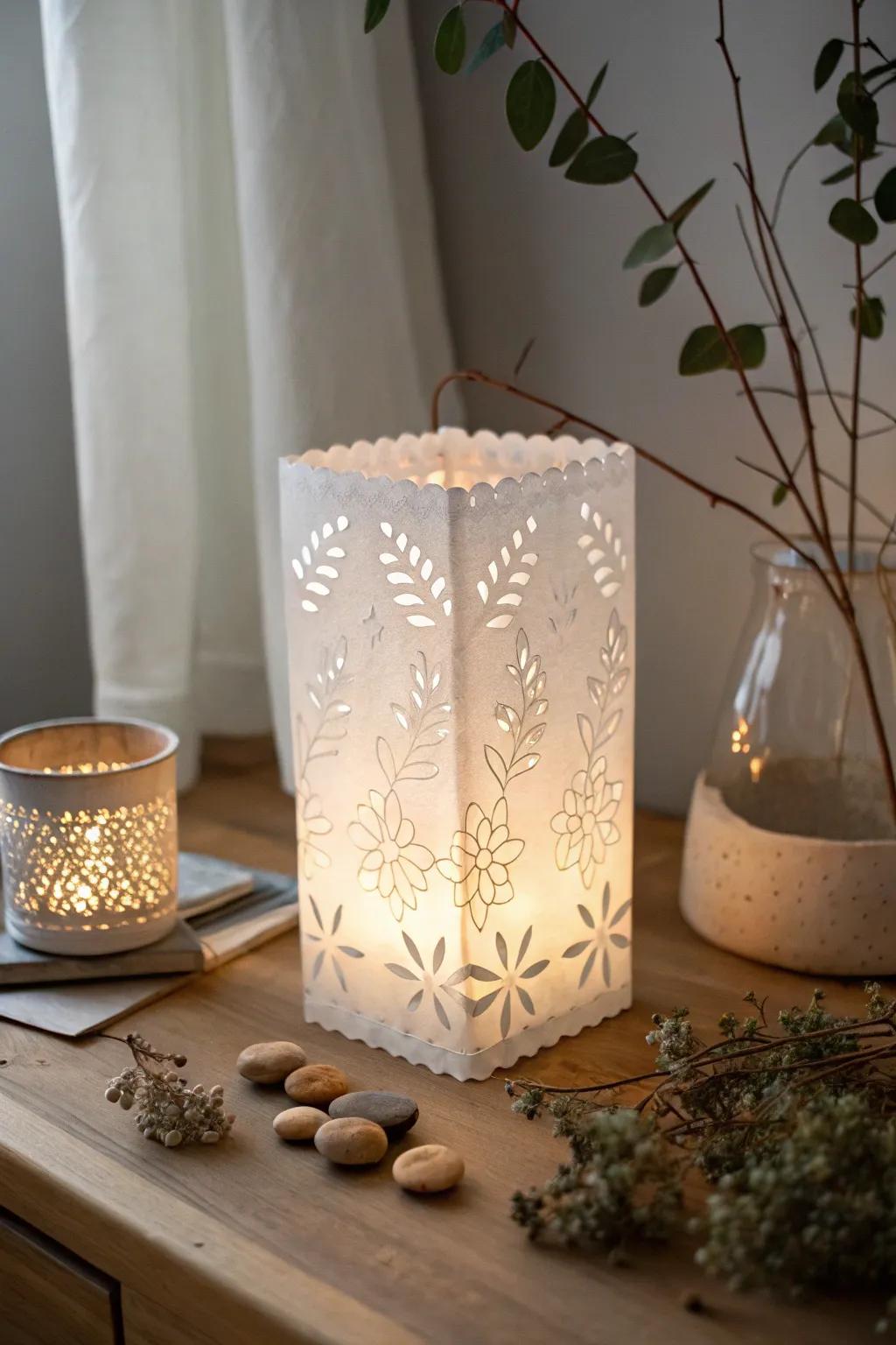 Illuminate your space with the serene glow of DIY paper luminaries, perfect for adding warmth and charm to any setting.